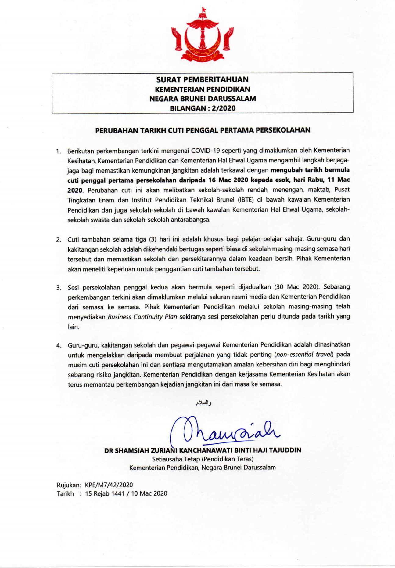 Announcements - Surat Pemberitahuan Kementerian Pendidikan